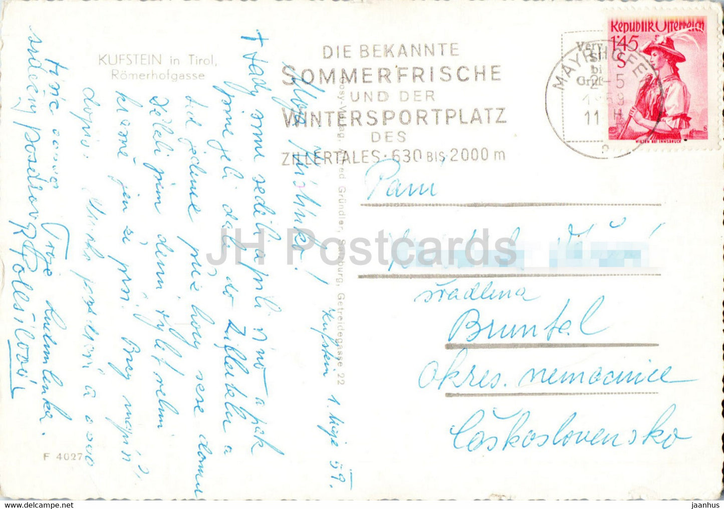 Kufstein in Tirol - Romerhofgasse - carte postale ancienne - 1959 - Autriche - utilisé