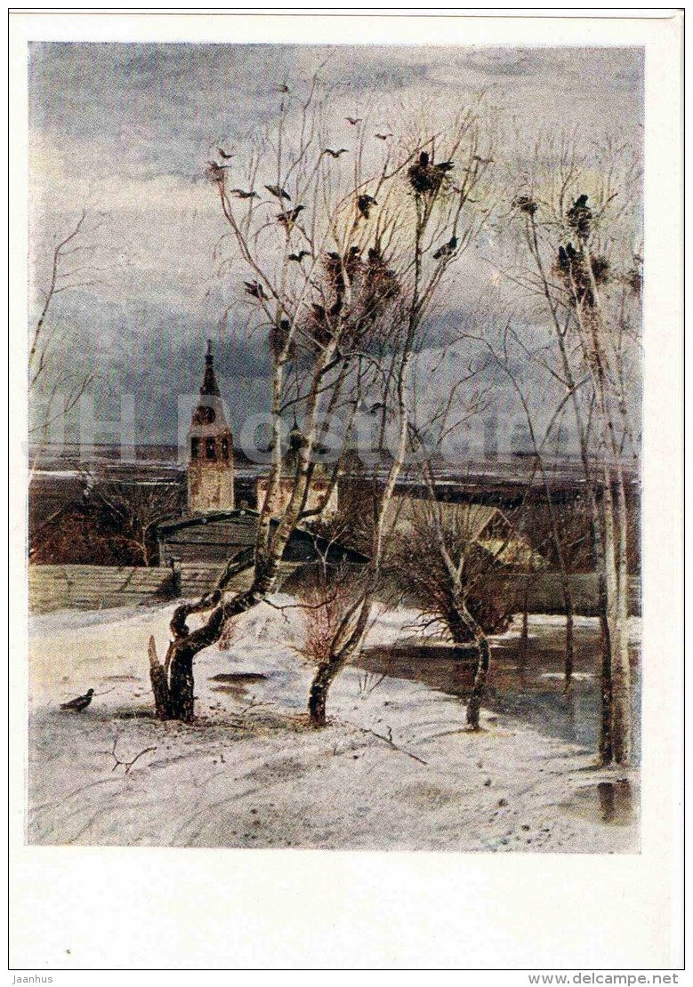painting by A. Savrasov - The Rooks have Come , 1871 - church - russian art - Russia - 1957 - Russia USSR - unused - JH Postcards