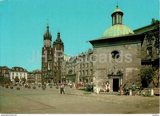 Krakow - Rynek Glowny - kosciol Sw Wojciecha - kosciol Mariacki - Main Square - St. Adalbert's Church - Poland - unused - JH Postcards
