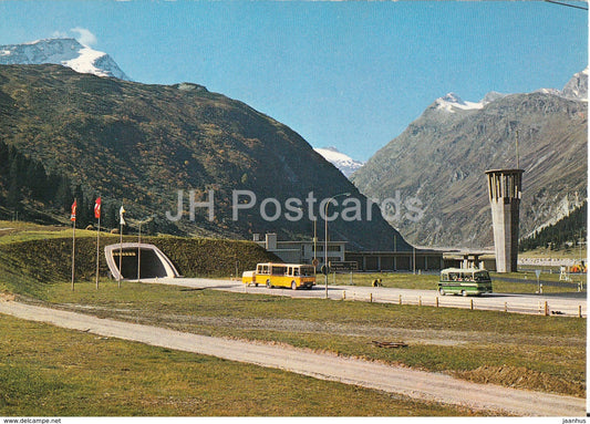 San Bernardino Strassentunnel - Eingang Nordseite - bus - hotel Bellevue - Switzerland - unused - JH Postcards