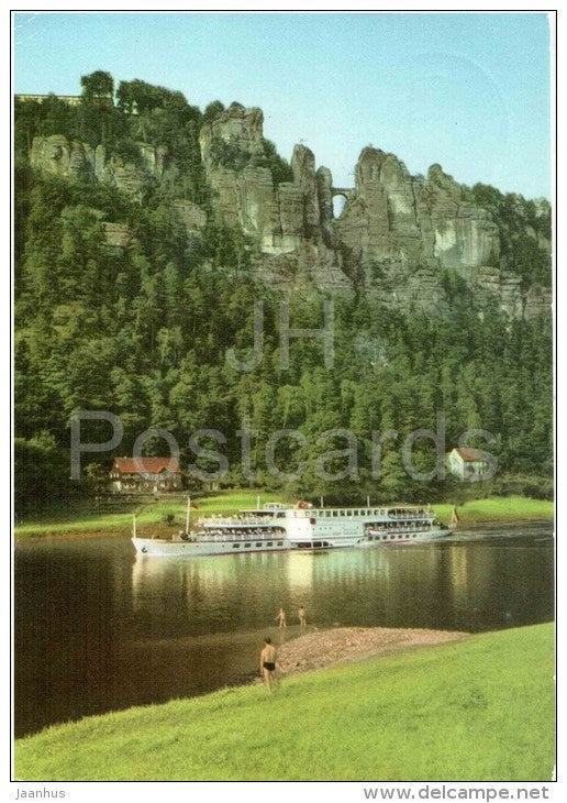 Bastei mit Luxusmotorschiff - Sächs. Schweiz - Germany - 1984 gelaufen - JH Postcards