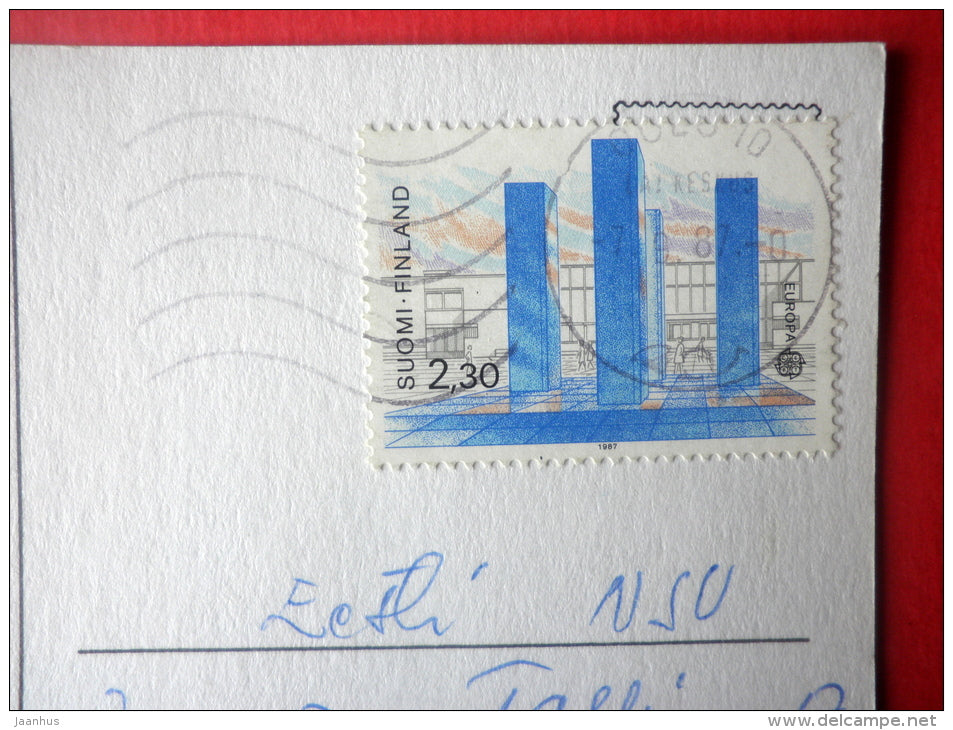 illustration by Jarmo Koivunen - horse - boy - EUROPA CEPT - Finland - sent from Finland to Estonia USSR 1987 - JH Postcards