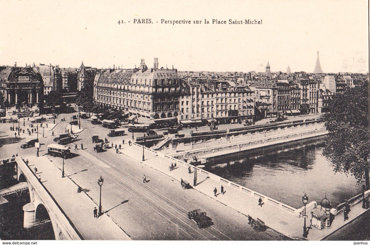 Paris - Perspective sur la Place Saint Michel - bridge - transport - old postcard - 41 - France - unused - JH Postcards