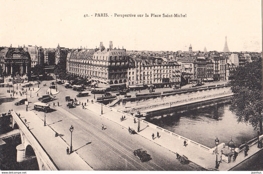 Paris - Perspective sur la Place Saint Michel - bridge - transport - old postcard - 41 - France - unused - JH Postcards