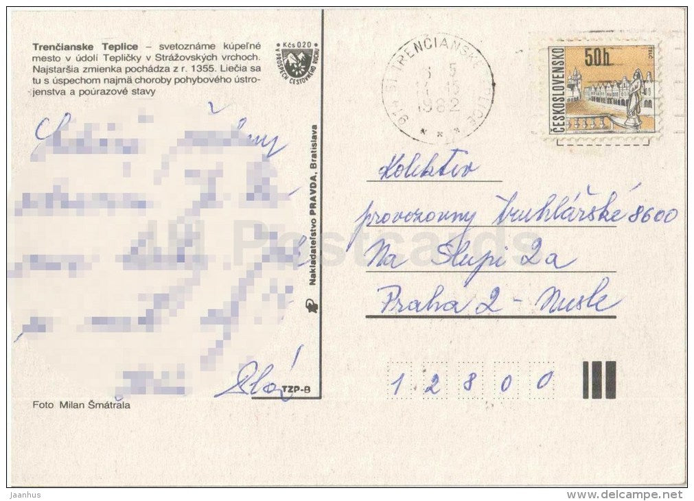 Trencianske Teplice - 3 - town views - architecture - Czechoslovakia - Slovakia - used 1982 - JH Postcards