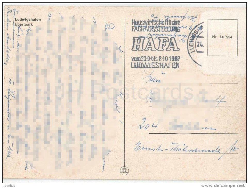 Ludwigshafen - Ebertpark - Germany - gelaufen - JH Postcards