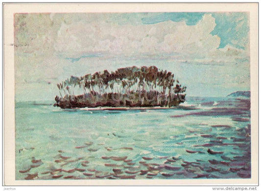 paintings by M. Plakhov and B. Alekseyev - Wind over the Atoll - Pacific Shores - 1979 - Russia USSR - unused - JH Postcards