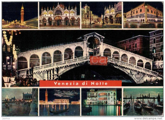 Venezia di Notte - night - ponte di Rialto - Veneto - 47 - Italia - Italy - sent from Italy to Germany 1981 - JH Postcards