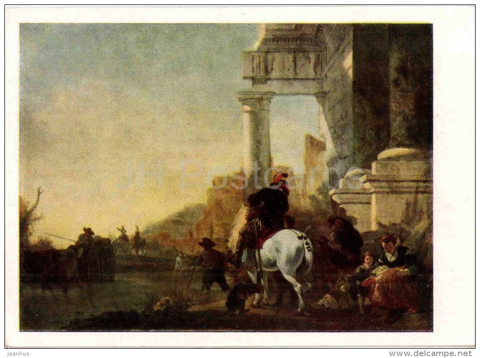 painting by Jan Baptist Weenix - Fording - horse - dutch art - unused - JH Postcards