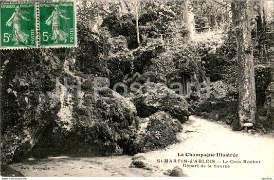 St Martin D'Ablois - Le Gros Rocher - Depart de la Source - old postcard - 1912 - France - used - JH Postcards