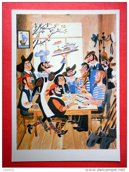 illustration by M. Belomlinsky - Spyglass and Ship Nail by S. Saharnov - party - 1984 - Russia USSR - unused - JH Postcards