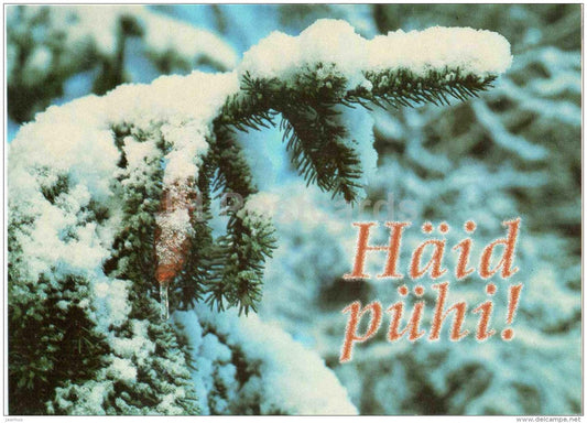 New Year greeting card - fir tree - cone - Estonia USSR - unused - JH Postcards