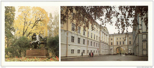 monument to Pushkin in Lyceum garden - Lyceum building - The Parks of Pushkin Town - 1986 - Russia USSR - unused - JH Postcards