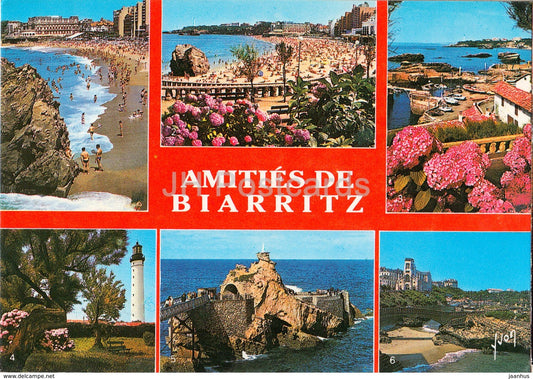 Biarritz 64200 - Côte Bascue - beach - lighthouse - rock - multiview - France - 1987 - used - JH Postcards
