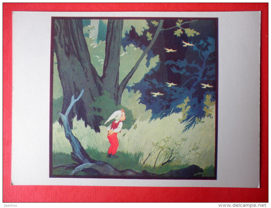 illustration by B. Dehterev - Tom Thumb - birds - Little Tom Thumb by C. Perrault - 1979 - Russia USSR - unused - JH Postcards