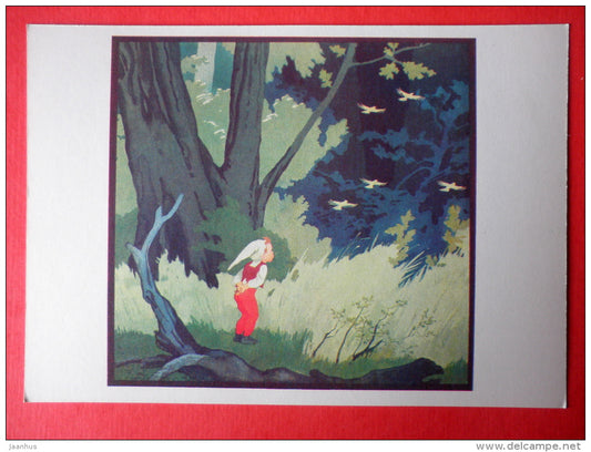 illustration by B. Dehterev - Tom Thumb - birds - Little Tom Thumb by C. Perrault - 1979 - Russia USSR - unused - JH Postcards