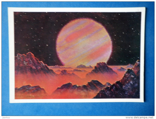 illustration by A. Sokolov and cosmonaut A. Leonov - On Jupiters Satellite - space - Russia USSR - 1973 - unused - JH Postcards