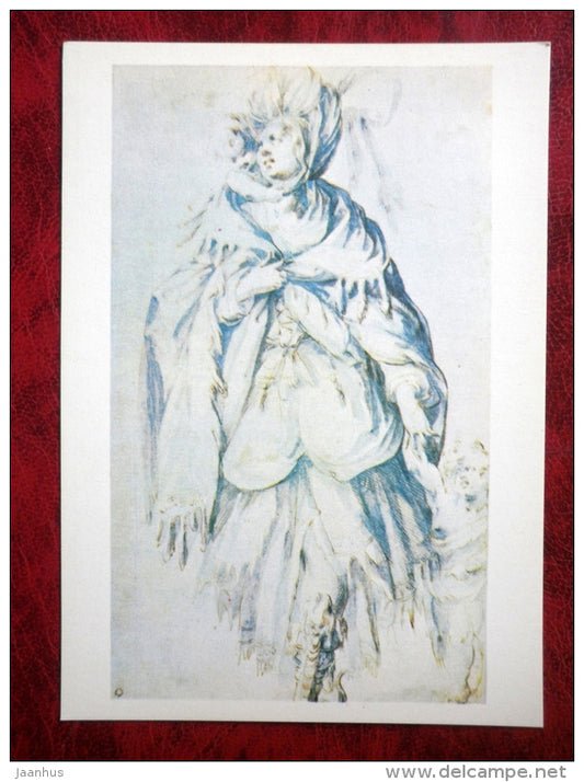 Drawing by Jacques Bellange - Young Woman with two Children - french art - unused - JH Postcards