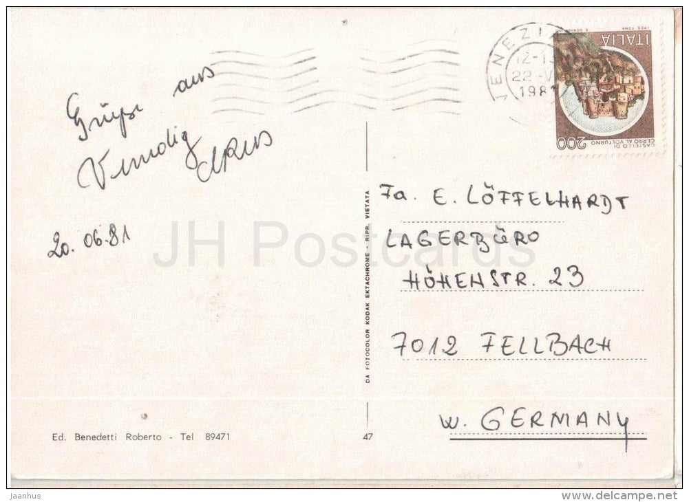 Venezia di Notte - night - ponte di Rialto - Veneto - 47 - Italia - Italy - sent from Italy to Germany 1981 - JH Postcards