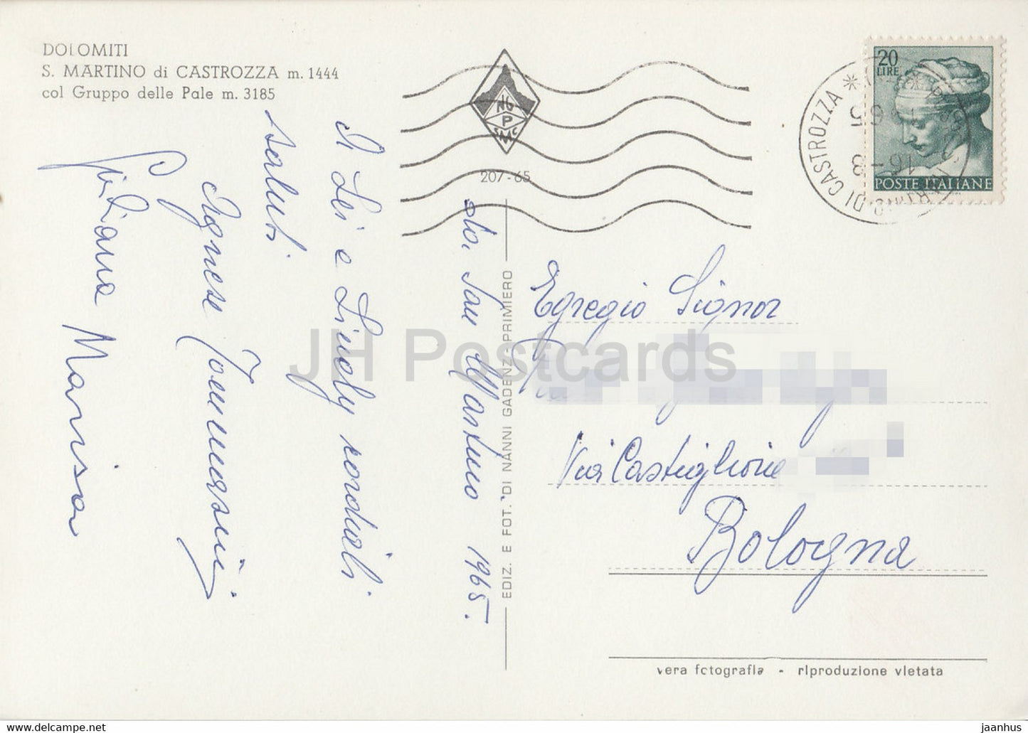 Dolomiti - S Martino di Castrozza 1444 m col Gruppo delle Pale 3185 m - 1965 - Italy - Italia - used