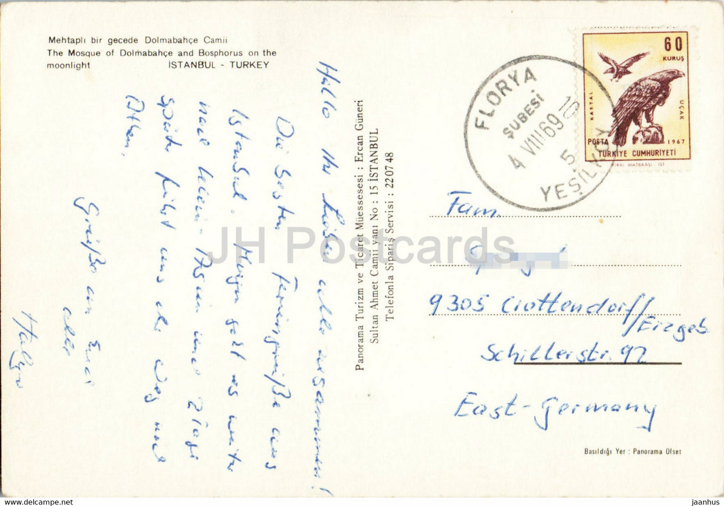 Istanbul - La mosquée de Dolmabahce et le Bosphore au clair de lune - 1969 - Turquie - utilisé