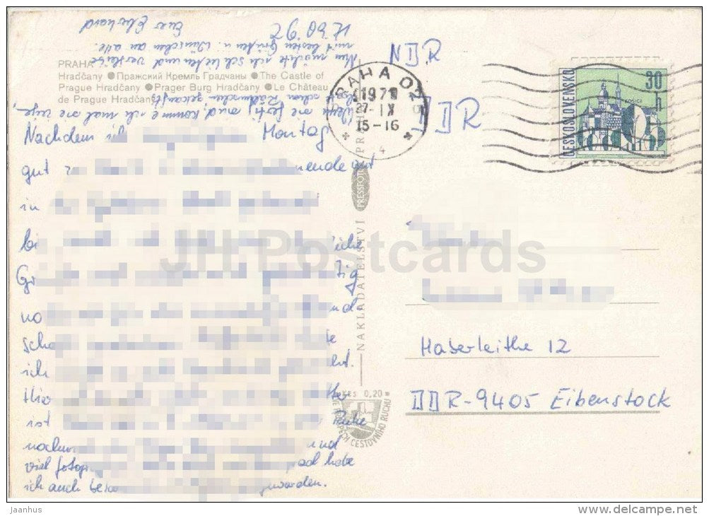 The Castle of Prague Hradcany - Praha - Prague - Czechoslovakia - Czech - used 1971 - JH Postcards