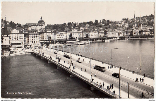 Lucerne - Luzern - Seebrucke - bridge - bus - car - ship - 9580 - Switzerland - old postcard - used - JH Postcards