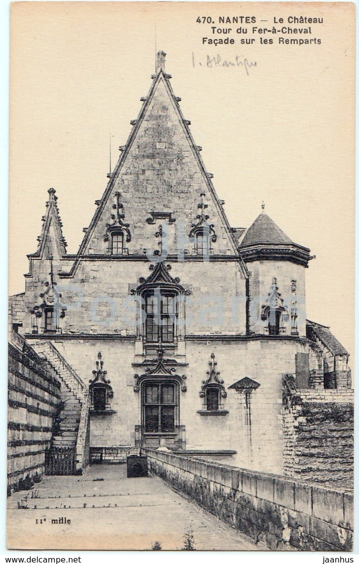 Nantes - Le Chateau - Tour du Fer a Cheval - Facade sur les Remparts - castle - old postcard - France - unused - JH Postcards