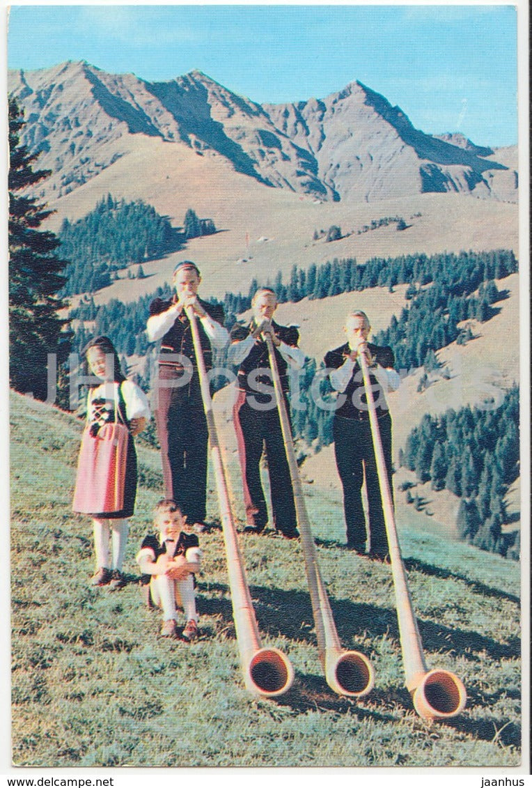 Alphornblaser im Berner Oberland - folk costumes - 98904 - Switzerland - 1957 - used - JH Postcards
