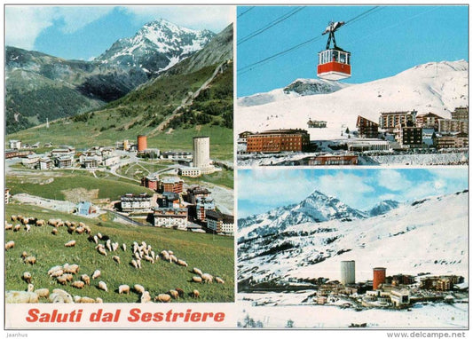 Saluti dal Sestriere - cable car - mountains - Torino - Piemonte - Italia - Italy - unused - JH Postcards