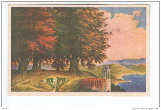 illustration - trees - bower - signed - WO 1016 - old postcard - circulated in Estonia 1937 Tallinn - used - JH Postcards