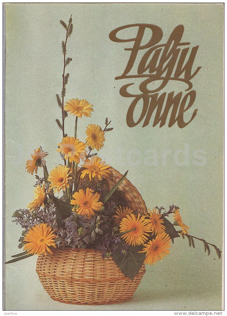 Birthday greeting card by - yellow flowers in the basket - 1988 - Estonia USSR - used - JH Postcards