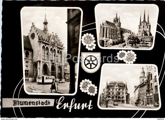 Blumenstadt Erfurt - Rathaus - Dom u Severikirche - Anger - tram - old postcard - 1964 - Germany DDR - used - JH Postcards