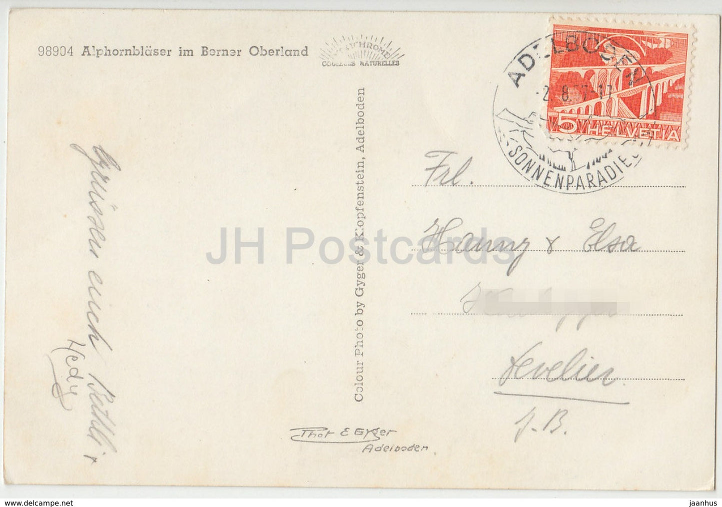 Alphornblaser im Berner Oberland - Volkstrachten - 98904 - Schweiz - 1957 - gebraucht