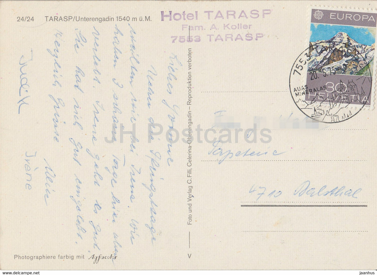 Tarasp - Unterengadin 1540 m - hôtel Tarasp - 1975 - Suisse - occasion