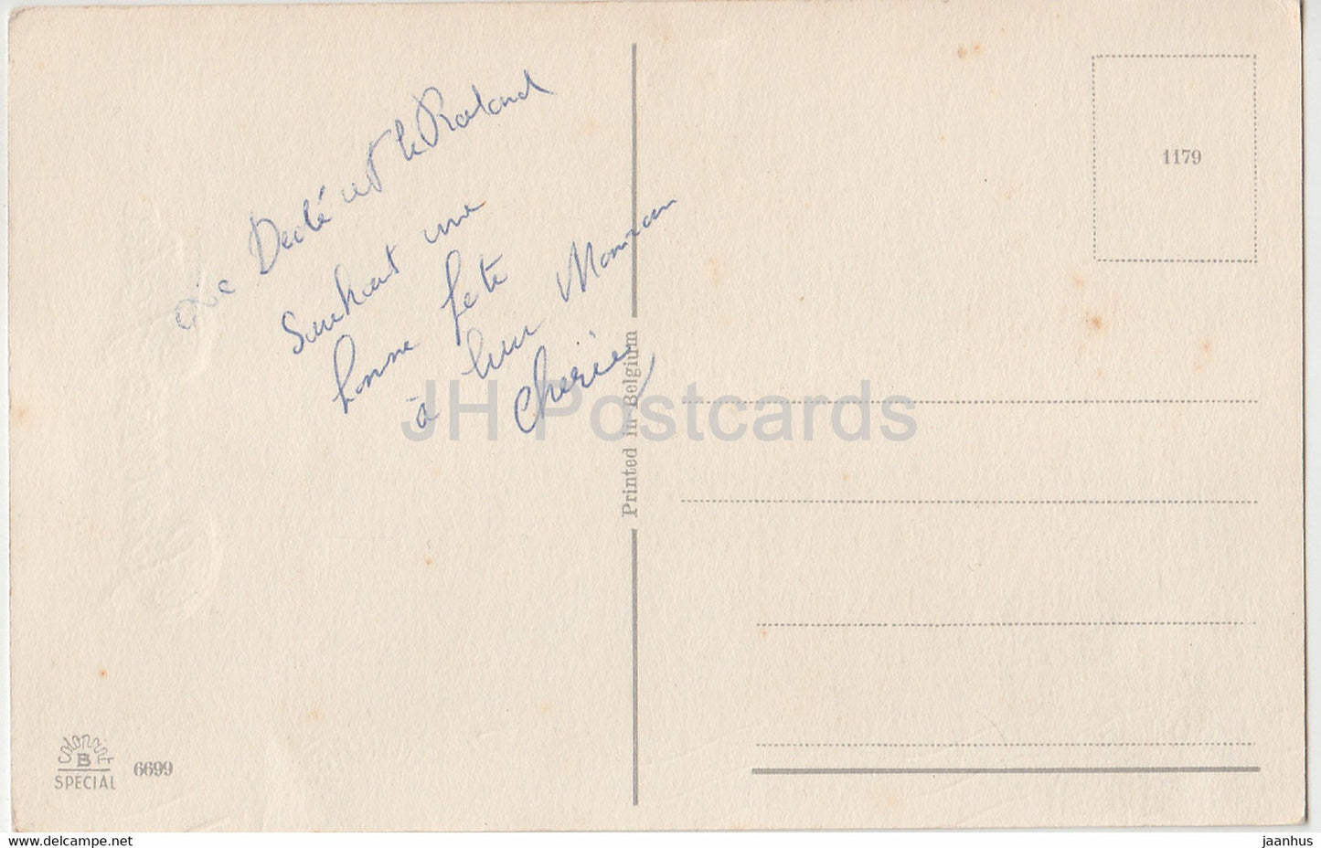 Birthday Greeting Card - Bonne Fete - tulips in a vase - flowers - 6699 - illustration - old postcard - France - used