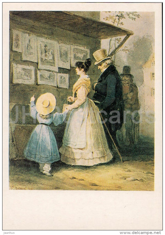 painting by Joseph Louis Hippolyte Bellange - At The Print Dealers , 1831 - French art - Russia USSR - 1984 - unused - JH Postcards