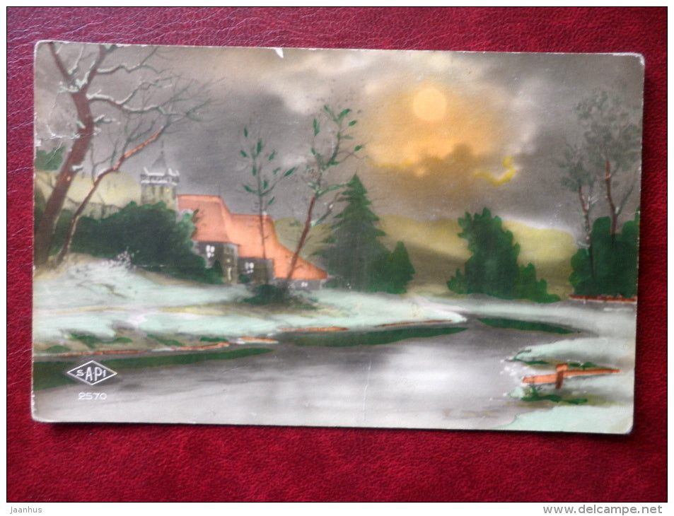 illustration - river - house - SAPI 2570 - used - JH Postcards