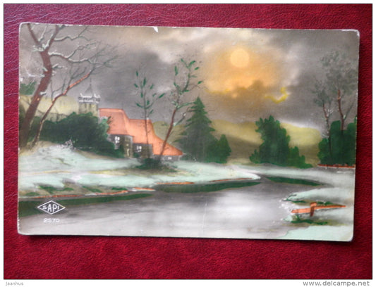 illustration - river - house - SAPI 2570 - used - JH Postcards