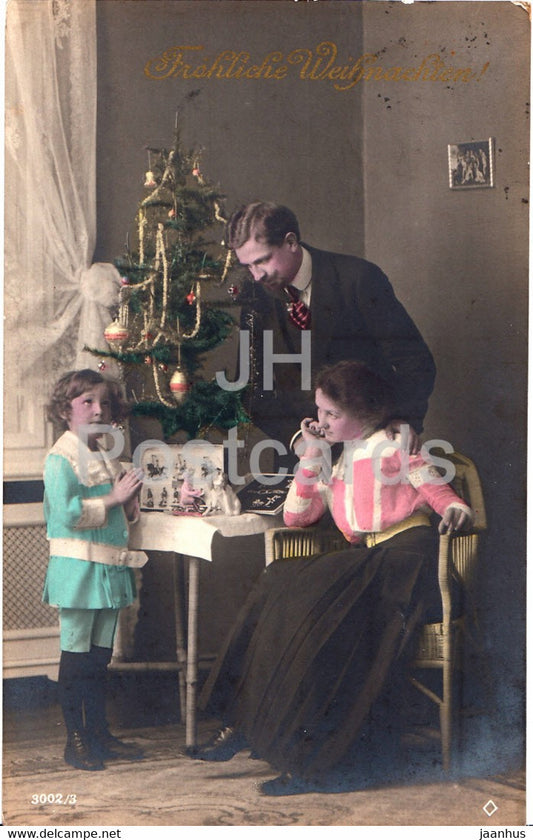 Christmas Greeting Card - Frohliche Weihnachten - Family - tree - 3002/3 - old postcard - 1921 - Germany - used - JH Postcards