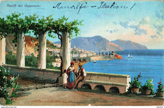 Amalfi dal Cappucini - illustration - old postcard - 1912 - Italy - used - JH Postcards