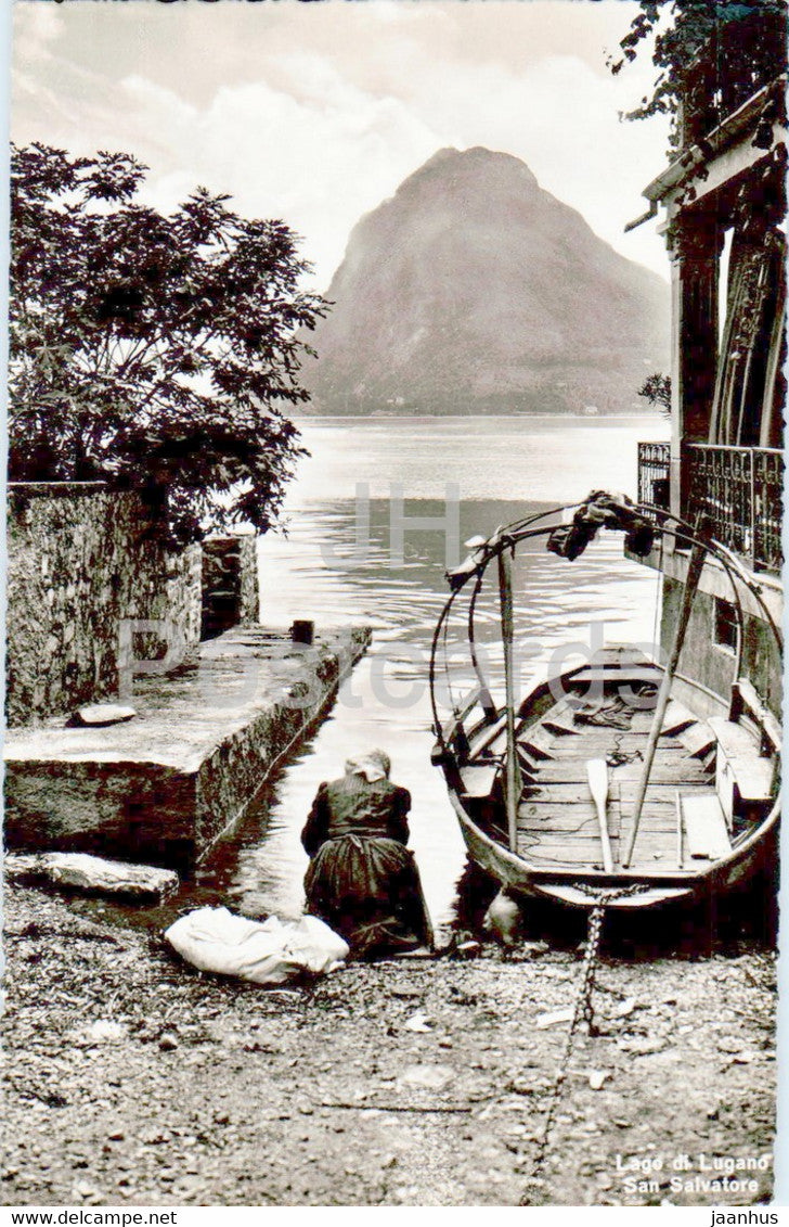 Lago di Lugano - San Salvatore - boat - 11535 - 1947 - old postcard - Switzerland - used - JH Postcards