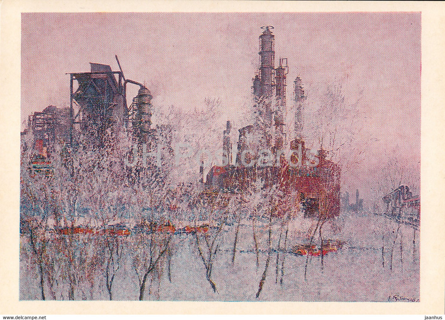 painting by N. Kuznetsov - frosty winter - industry - Tatar Russian art - 1983 - Russia USSR - unused - JH Postcards