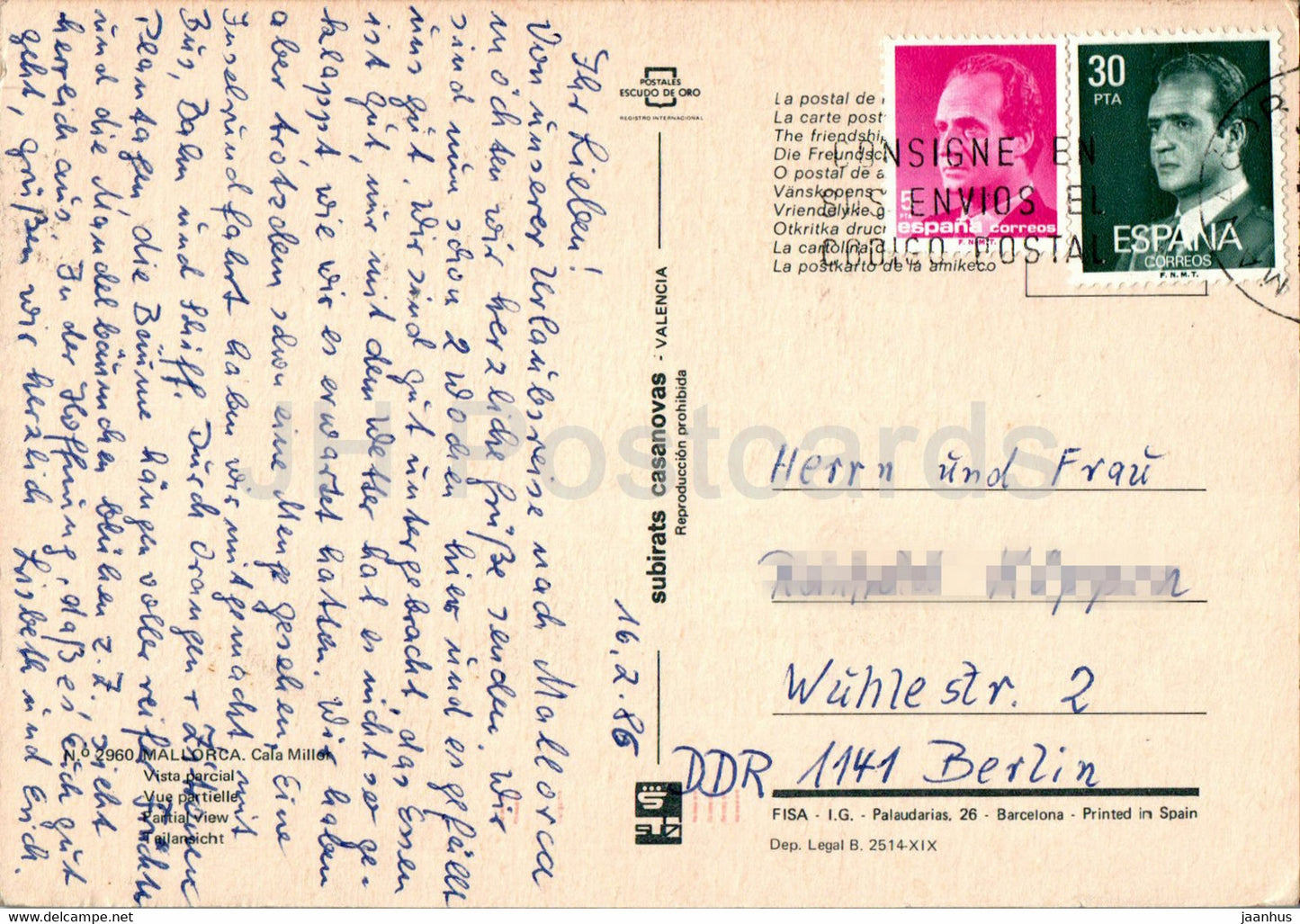 Cala Millor - Vista parcial - view - Mallorca - 2960 - 1986 - Spain - used