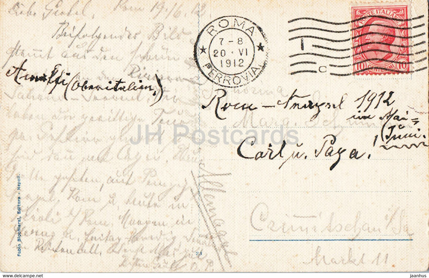 Amalfi dal Cappucini - illustration - old postcard - 1912 - Italy - used