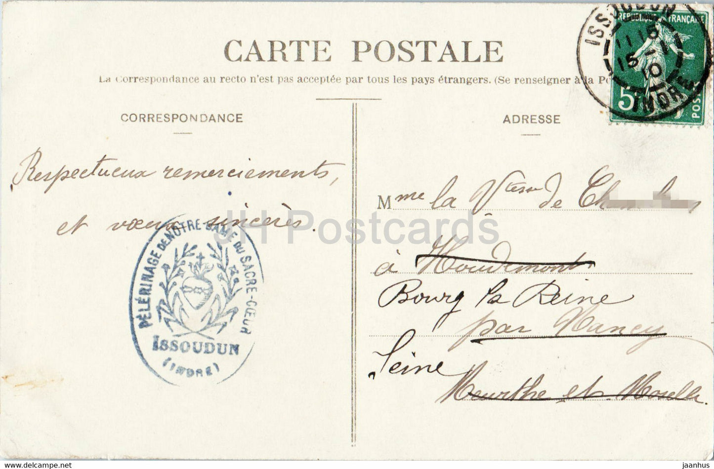 Pelerinage d'Issoudun - Chapelle de Notre Dame du Sacre Coeur - old postcard - 1910 - France - used