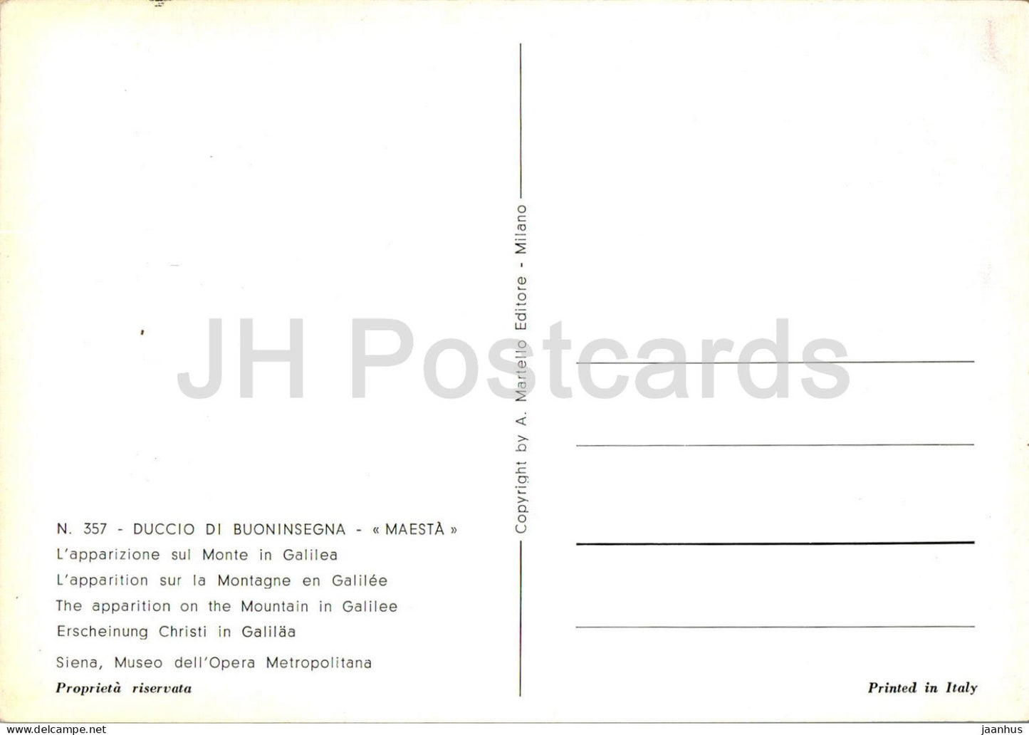 Peinture de Duccio di Buoninsegna - L'apparition sur la montagne en Galilée - Art italien - 357 - Italie - inutilisé 