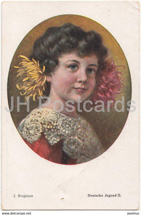 painting by J. Ringeisen - Deutsche Jugend II - girl - Marke J S C 6037 - German art - old postcard - Germany - unused - JH Postcards
