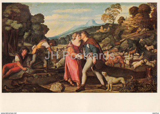 painting by Palma Vecchio - Jakob und Rahel - Italian art - Germany DDR - unused - JH Postcards