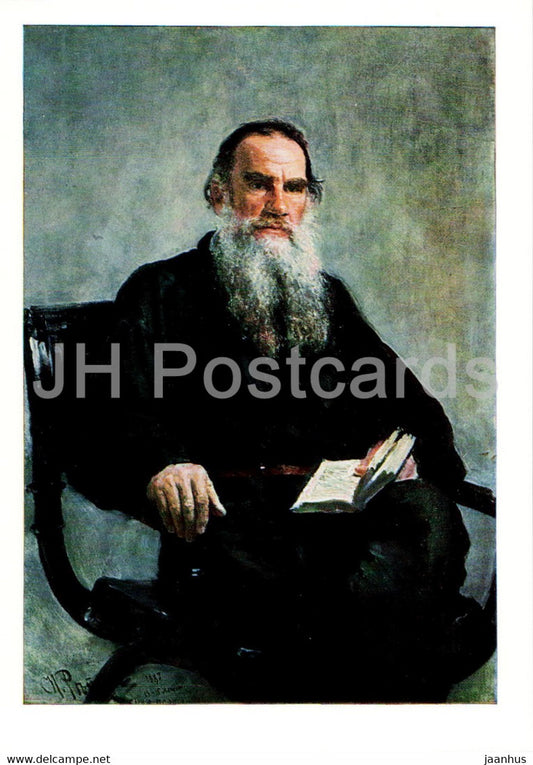 painting by Ilya Repin - Portrait of Russian writer Leo Tolstoy - Russian art - 1985 - Russia USSR - unused - JH Postcards